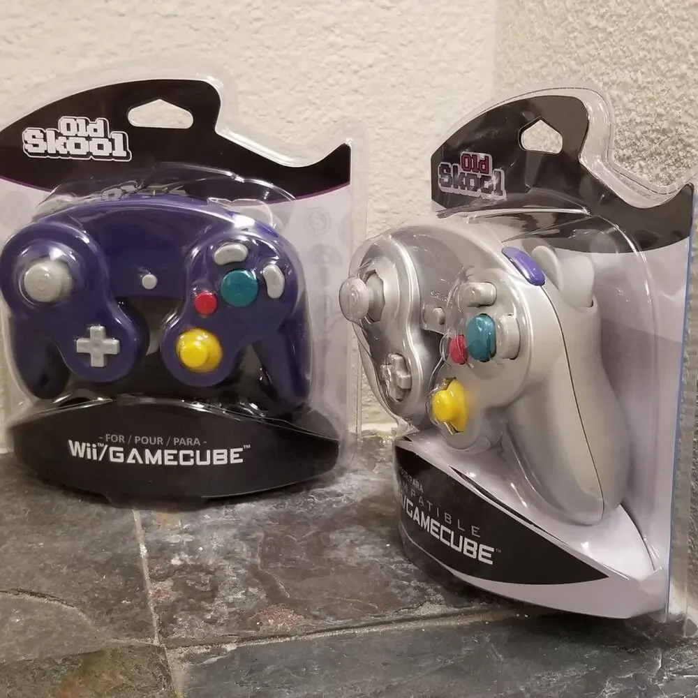 2 Gamecube Controllers - Purple & Silver (NEW) - Nintendo - Old Skool